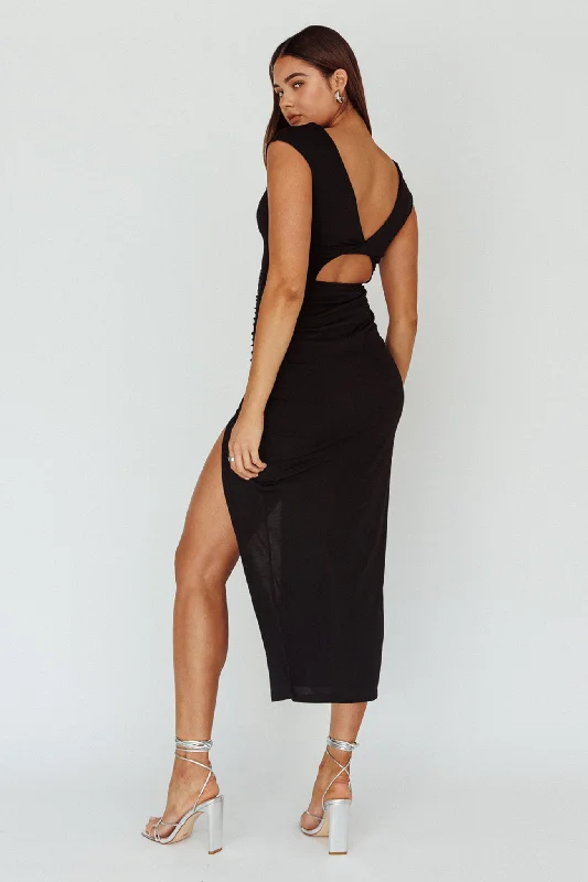 Lucinda Cap Sleeve Ruched Midi Dress Black