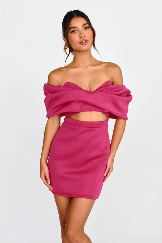 Lucky Star Off Shoulder Cut-Out Mini Dress Fuchsia