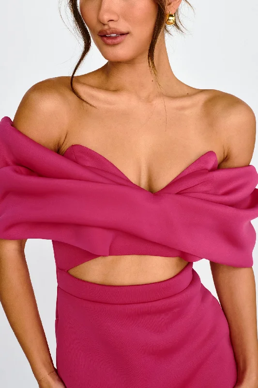 Lucky Star Off Shoulder Cut-Out Mini Dress Fuchsia