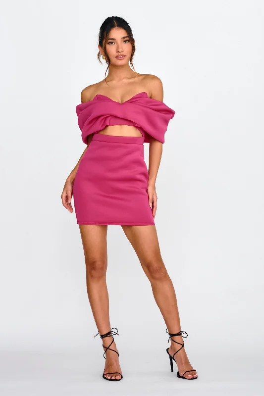 Lucky Star Off Shoulder Cut-Out Mini Dress Fuchsia