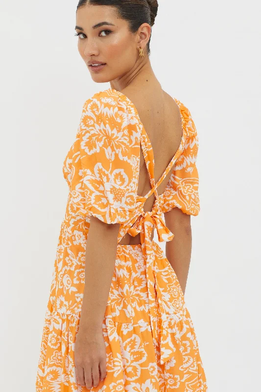 Madrid Summer Tied Back Mini Dress Print Orange