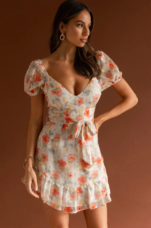 Make Memories Puff Sleeve Dress Floral Orange