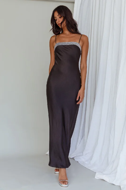 Making Headlines Diamante Neckline Maxi Dress Black