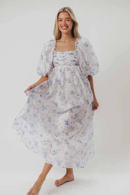 Melody Maxi Dress in Cerulean Blue Floral - Bump Friendly (S-XL)