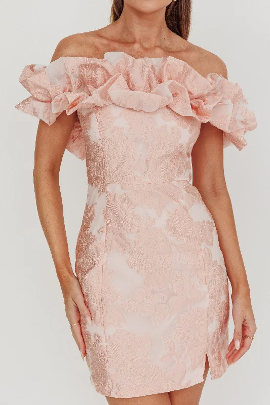 Memoire Off-Shoulder Jacquard Mini Dress Blush