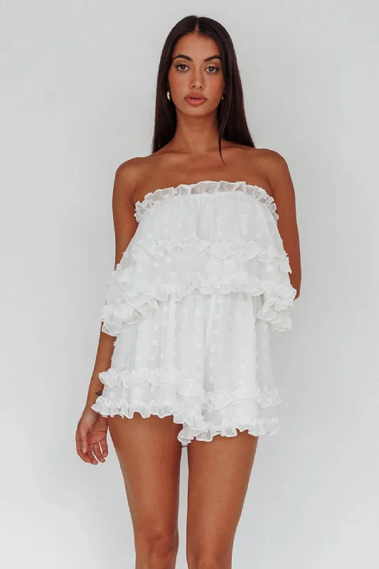 Memories Tiered Bust Frill Trim Romper White