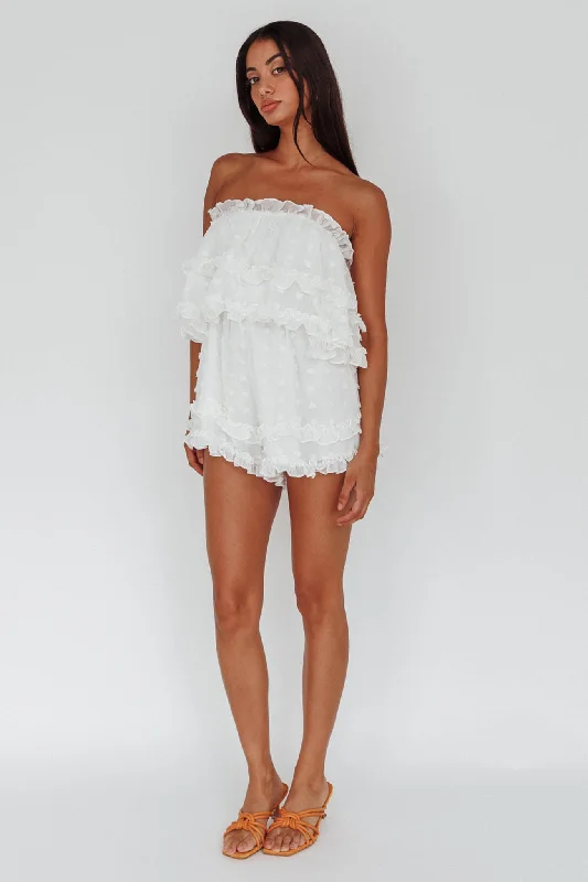 Memories Tiered Bust Frill Trim Romper White