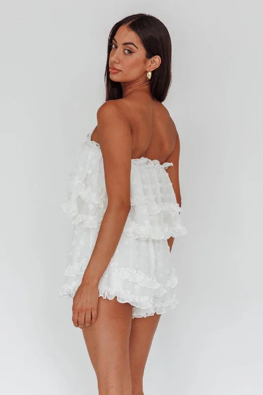 Memories Tiered Bust Frill Trim Romper White