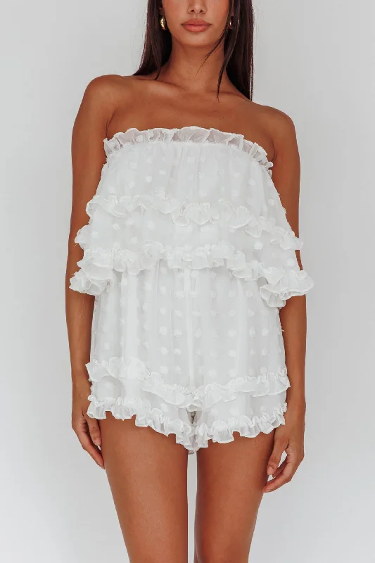 Memories Tiered Bust Frill Trim Romper White