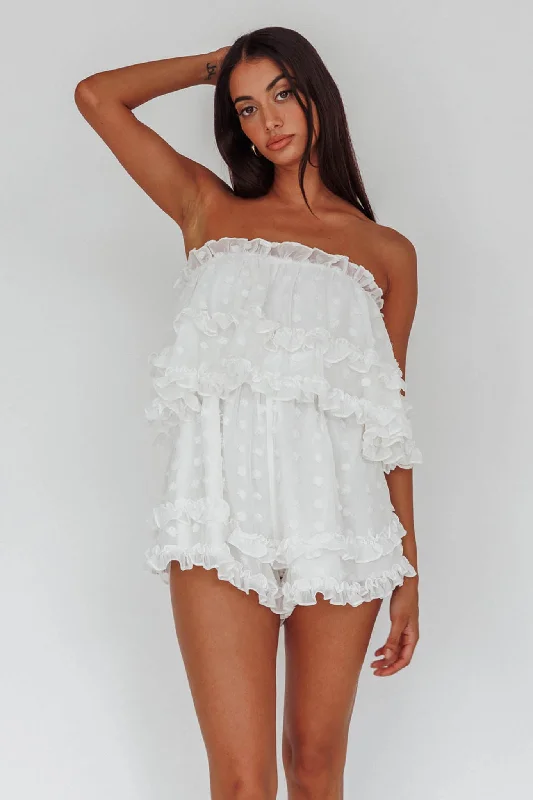 Memories Tiered Bust Frill Trim Romper White