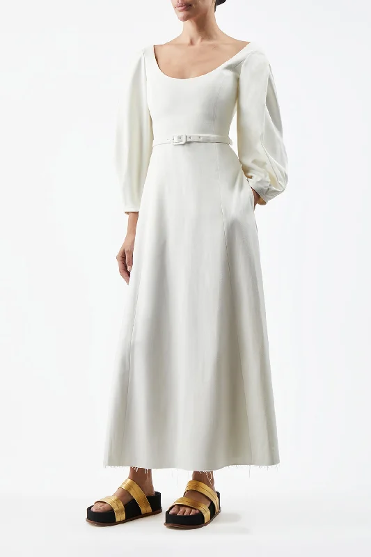 Mena Dress in Ivory Washed Silk