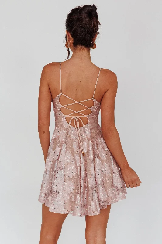 Merida Lace-Up Back Dress Floral Blush