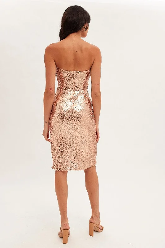 Metallic Sequin Midi Dress Bandeau With Split