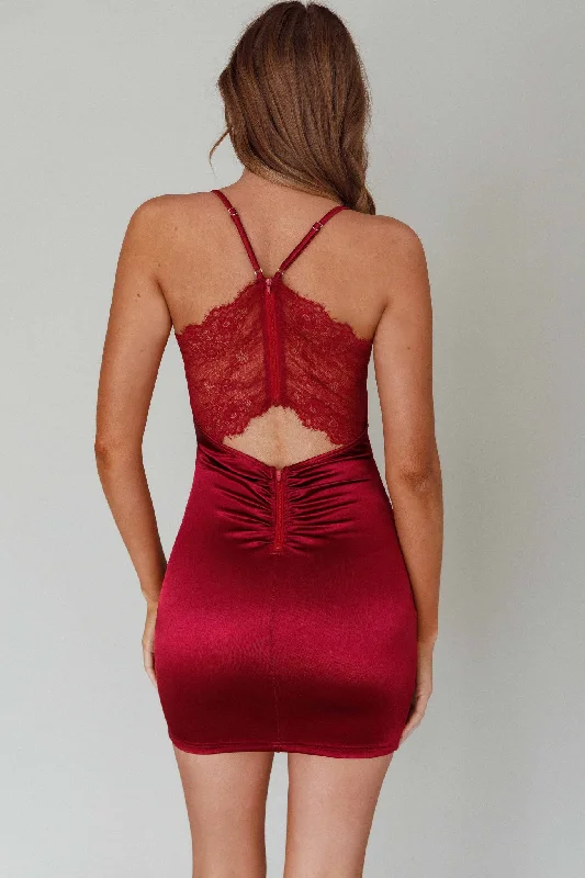 Michi Lace Back Mini Dress Burgundy