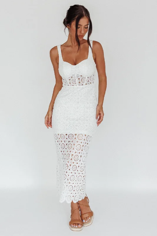 Milano Crochet Lace Midi Dress White