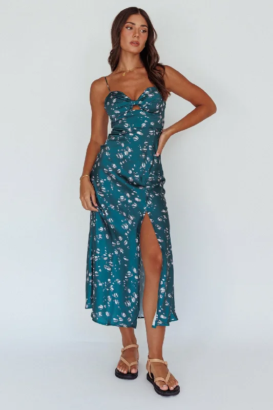 Missoula Cami Strap Padded Bust Midi Dress Printed Green