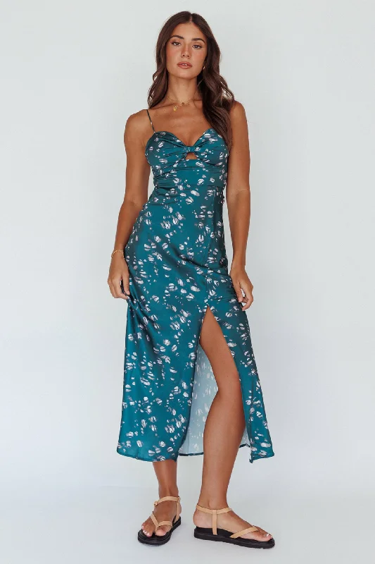 Missoula Cami Strap Padded Bust Midi Dress Printed Green