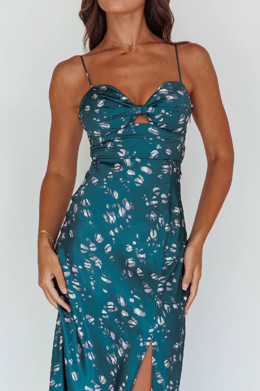 Missoula Cami Strap Padded Bust Midi Dress Printed Green