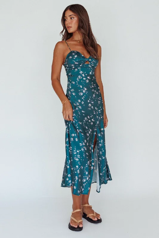 Missoula Cami Strap Padded Bust Midi Dress Printed Green