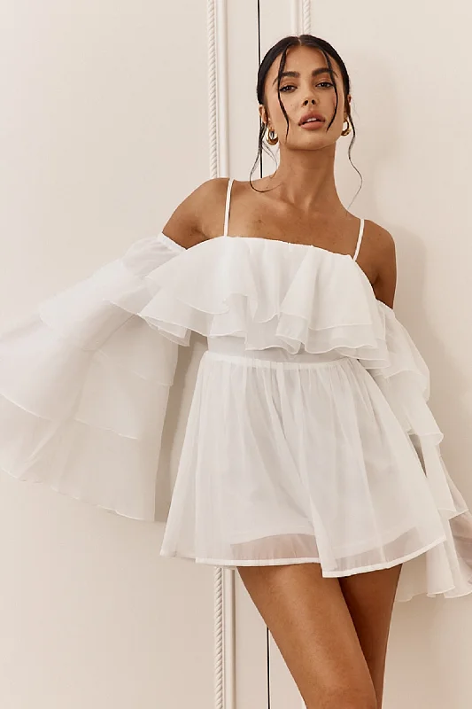 Montague Layered Ruffle Romper White