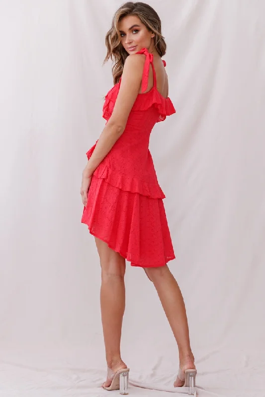 Montecito Tie Strap Frill A-Line Dress Red