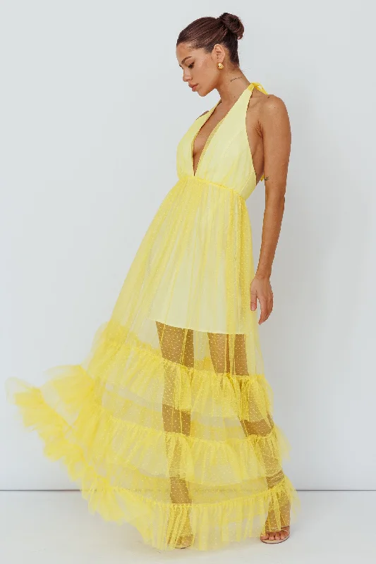 Moonlight Sonata Ruffle Mesh Maxi Dress Hail Spot Lemon