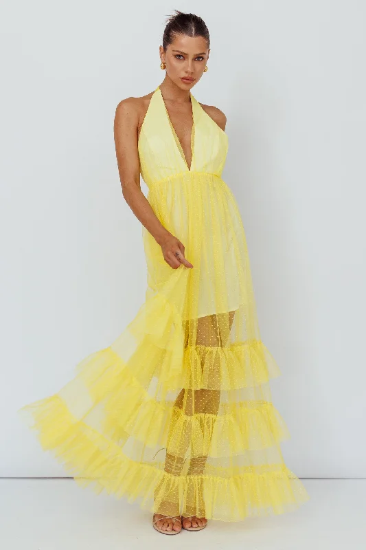 Moonlight Sonata Ruffle Mesh Maxi Dress Hail Spot Lemon