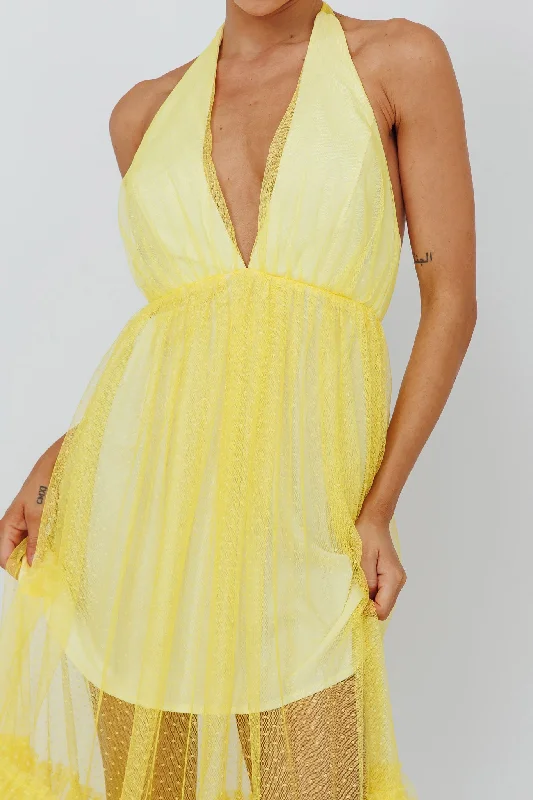 Moonlight Sonata Ruffle Mesh Maxi Dress Hail Spot Lemon