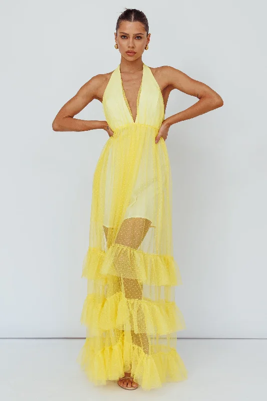 Moonlight Sonata Ruffle Mesh Maxi Dress Hail Spot Lemon