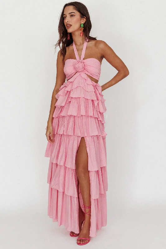 Morpheus Ruffle Halterneck Maxi Dress Pink