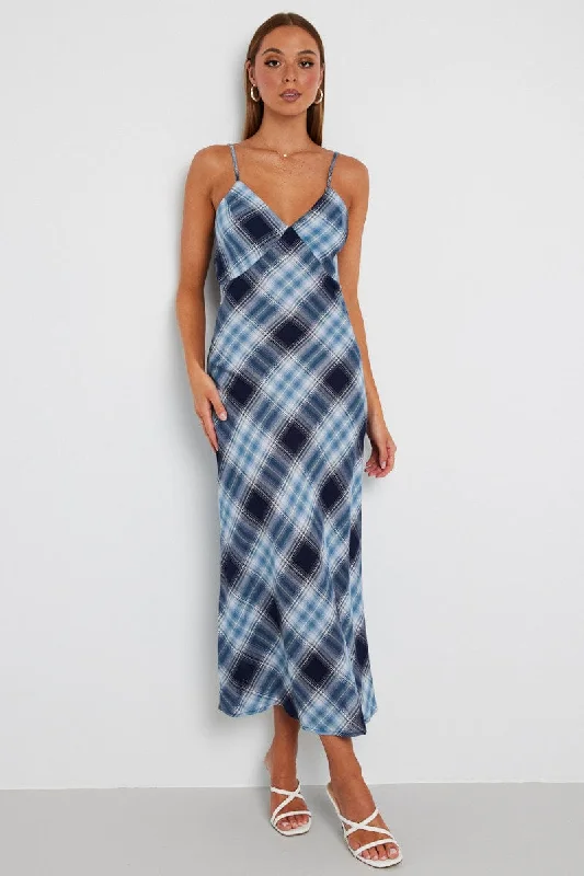 Multi Check Maxi Slip Dress Bias Cut