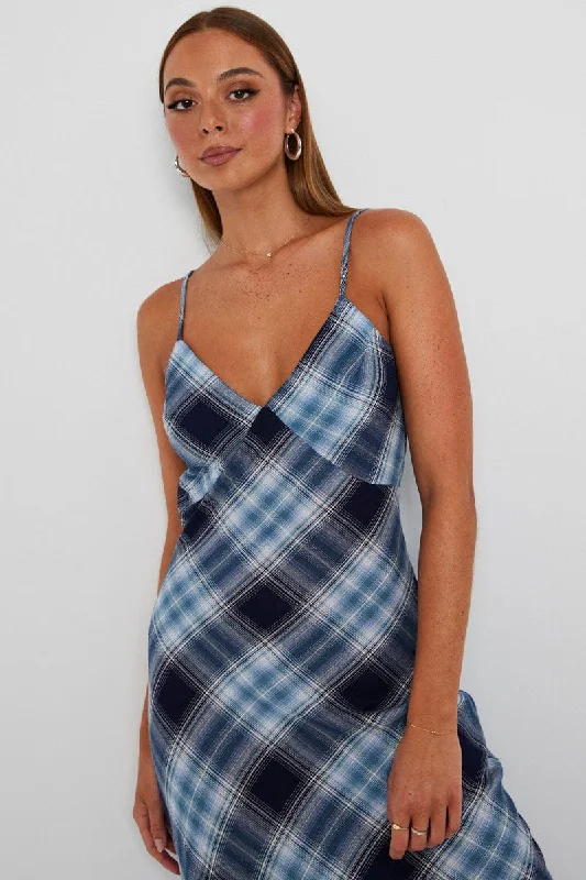 Multi Check Maxi Slip Dress Bias Cut