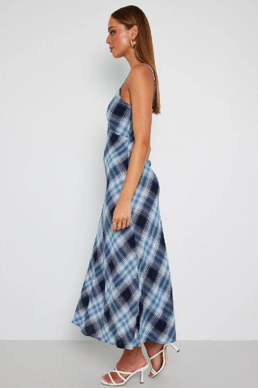 Multi Check Maxi Slip Dress Bias Cut