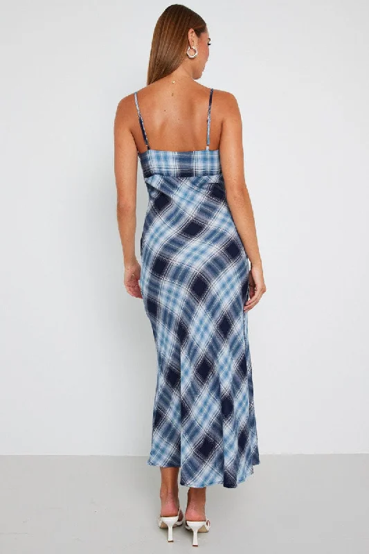 Multi Check Maxi Slip Dress Bias Cut