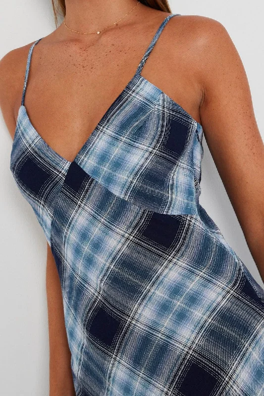 Multi Check Maxi Slip Dress Bias Cut