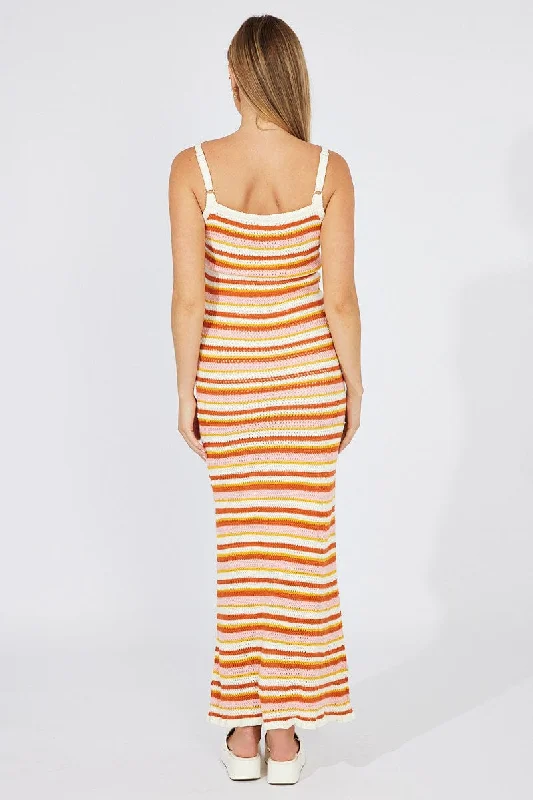 Multi Stripe Knit Dress Maxi Crochet