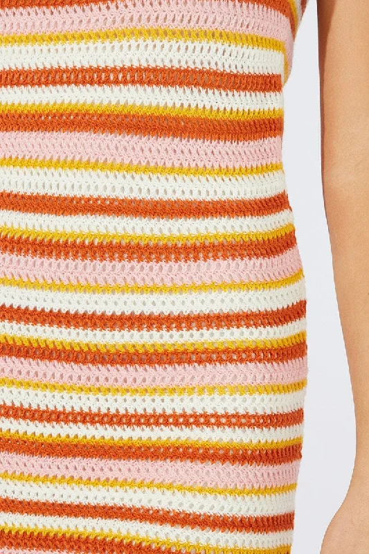 Multi Stripe Knit Dress Maxi Crochet