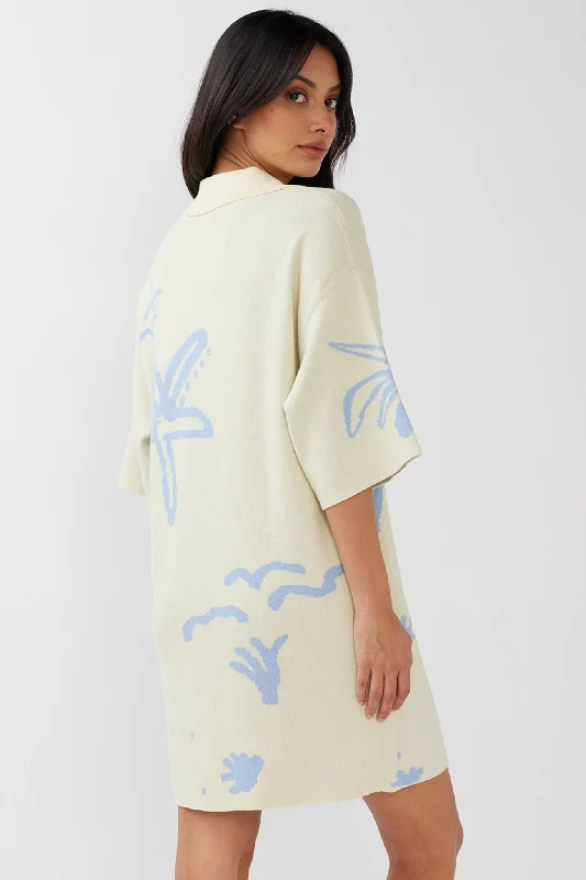 Nalani Button Up Knit Dress Lemon/Baby Blue