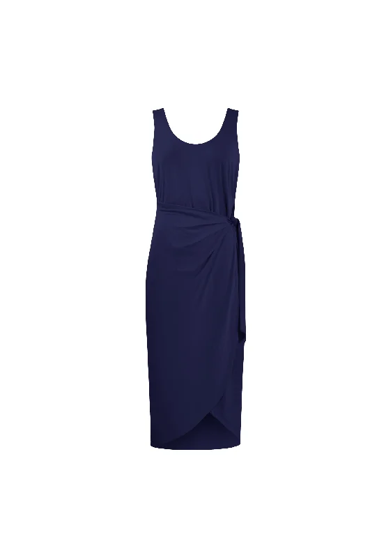 Navy Jersey Tie Waist Dress