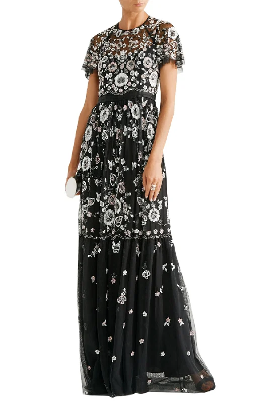 Black Petal Floral Embellished Gown (UK 12)