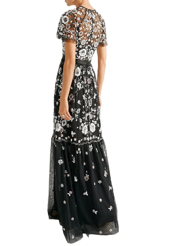 Black Petal Floral Embellished Gown (UK 12)