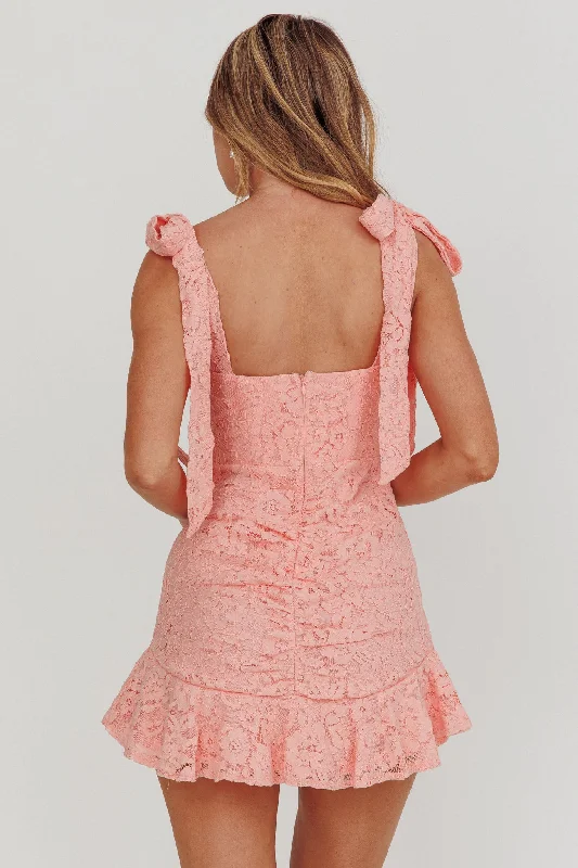 Neriah Tied Shoulder Lace Mini Dress Blush