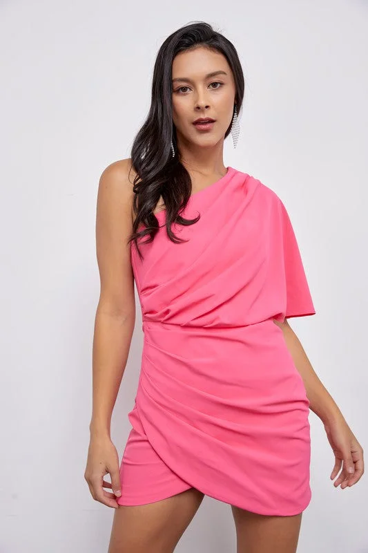 one shoulder wrap dress