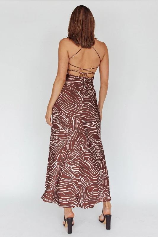 Onella Halterneck Laced Back Maxi Dress Ripple Brown