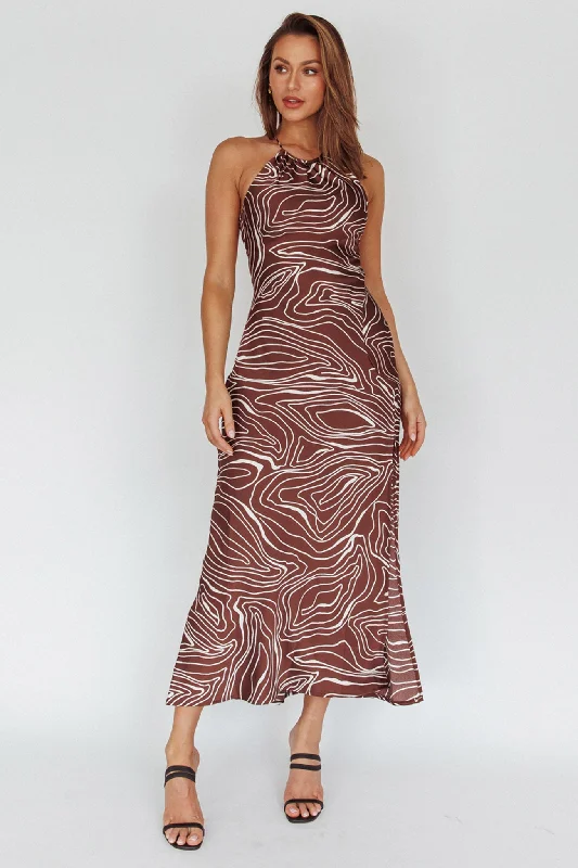 Onella Halterneck Laced Back Maxi Dress Ripple Brown