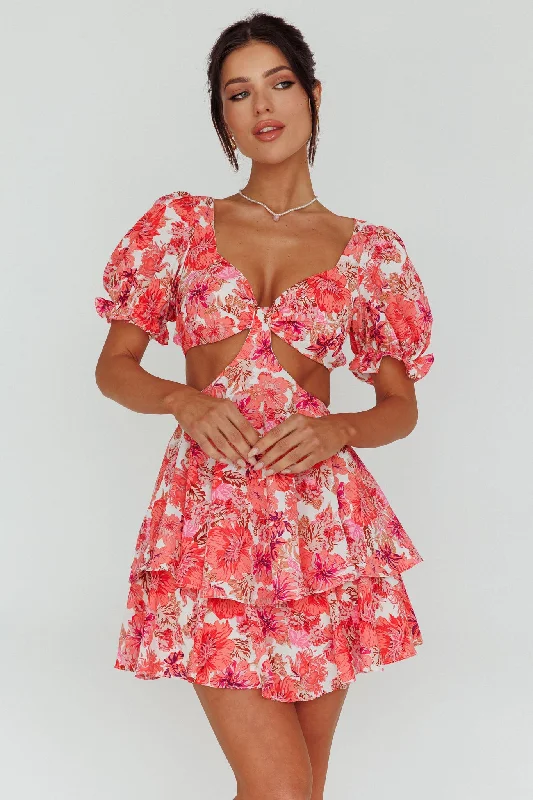 Orianthi Cut-Out Waist Mini Dress Floral Pink