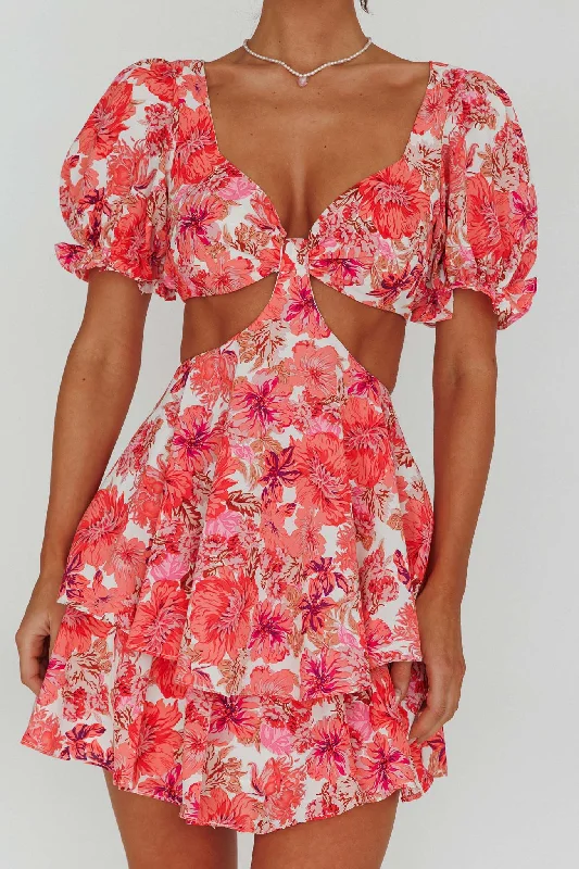 Orianthi Cut-Out Waist Mini Dress Floral Pink