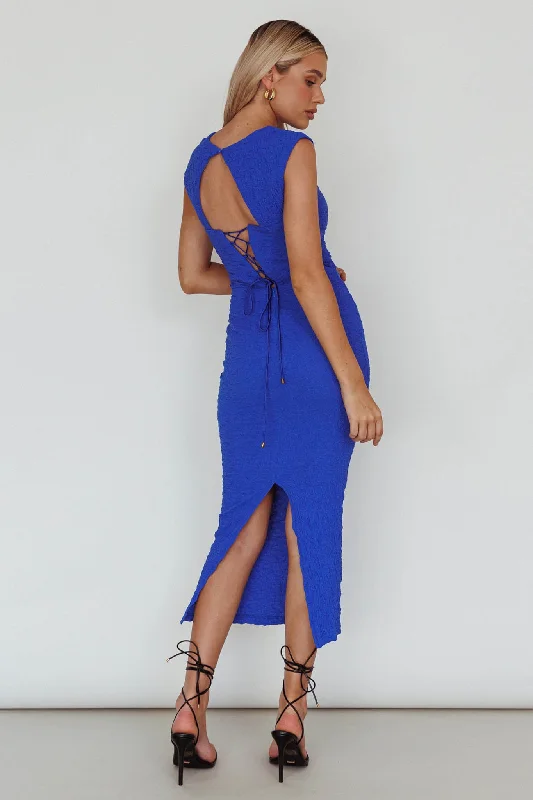 Osaka Lace-Up Back Midi Dress Cobalt