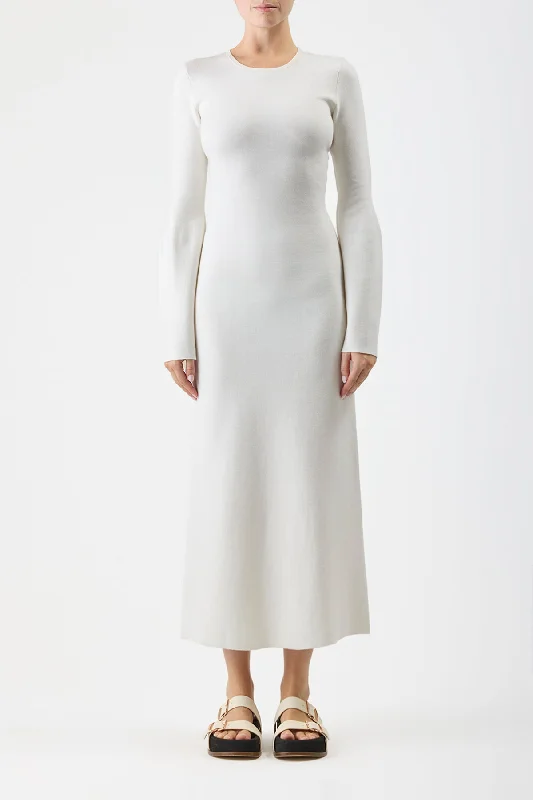 Palanco Knit Dress in White Merino Wool Cashmere