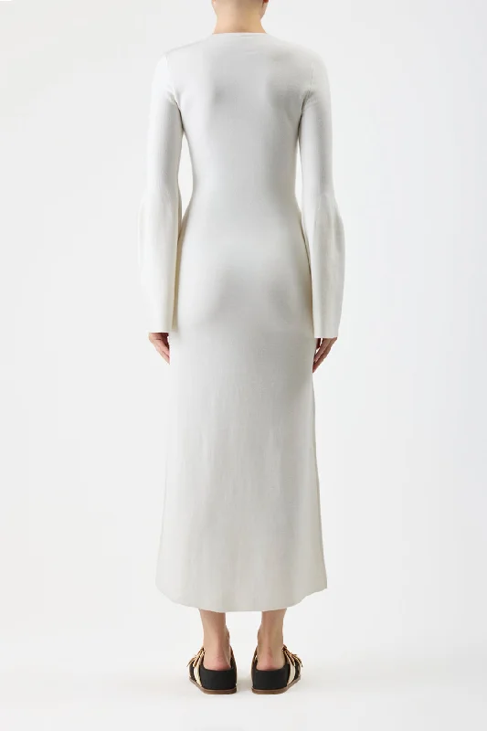 Palanco Knit Dress in White Merino Wool Cashmere